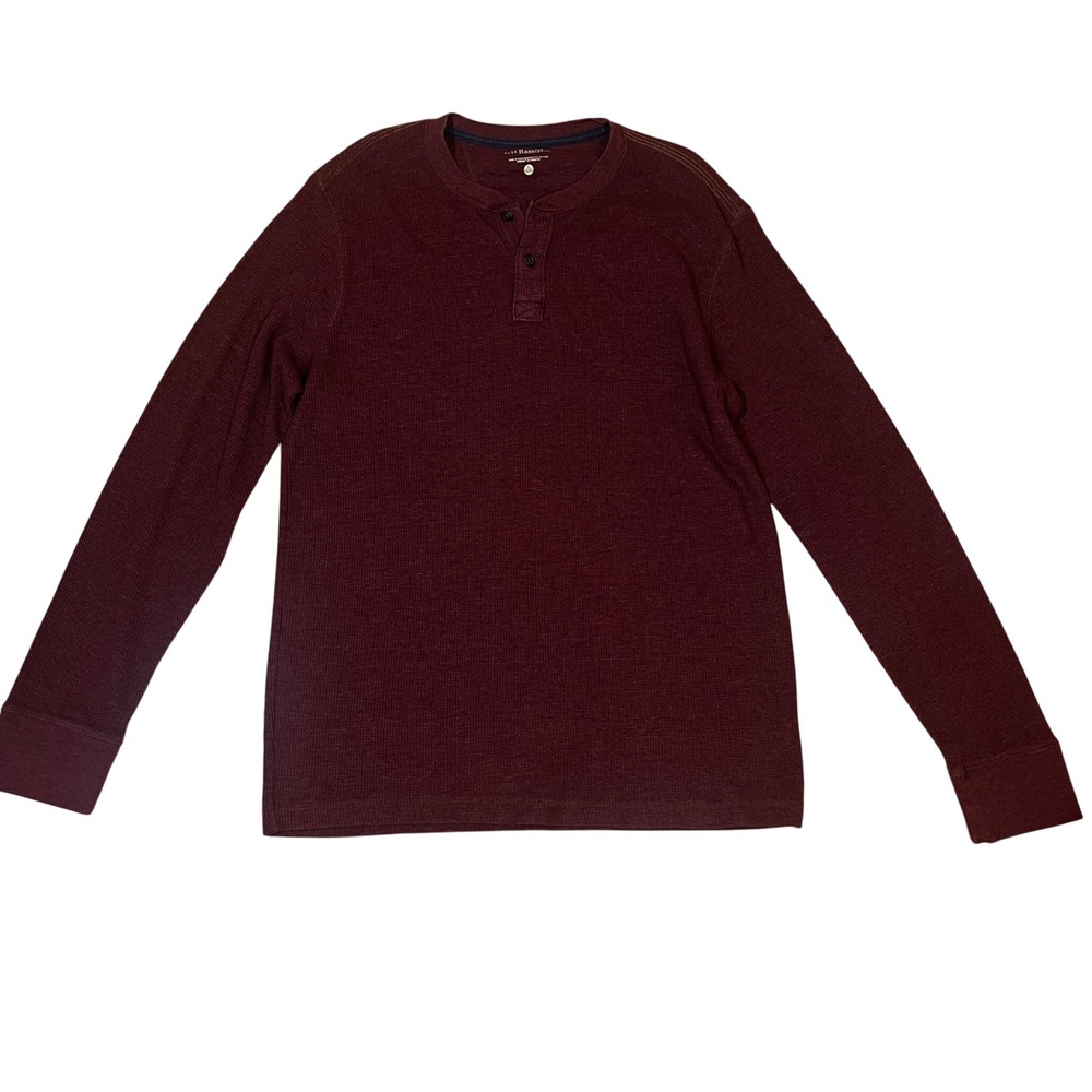 GH Bass & Co Mens XL Burgundy Waffle Knit Henley Long Sleeve Shirt Heritage
